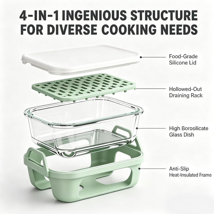 Glas Auflaufform für Airfryer, für Ninja/Cosori Heissluftfritteuse Zubehör mit Silikon-Innen, Auflau