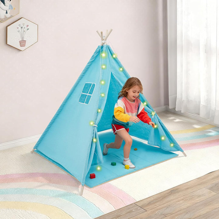 Tipi Zelt für Kinder, Spielzelt Kinder mit weicher Matte &amp; Lichterkette, 1,4m hohes Kinderzelt aus B