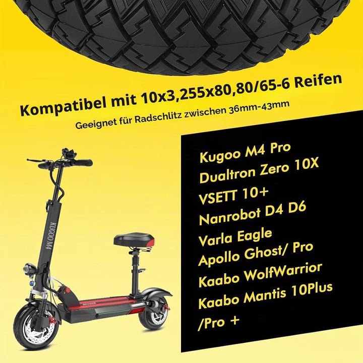 10 x 3 Zoll E Scooter Solid Reifen，255 x 80 (80/65-6) Vollgummireifen für Mantis 10/Dualtron Zero 10