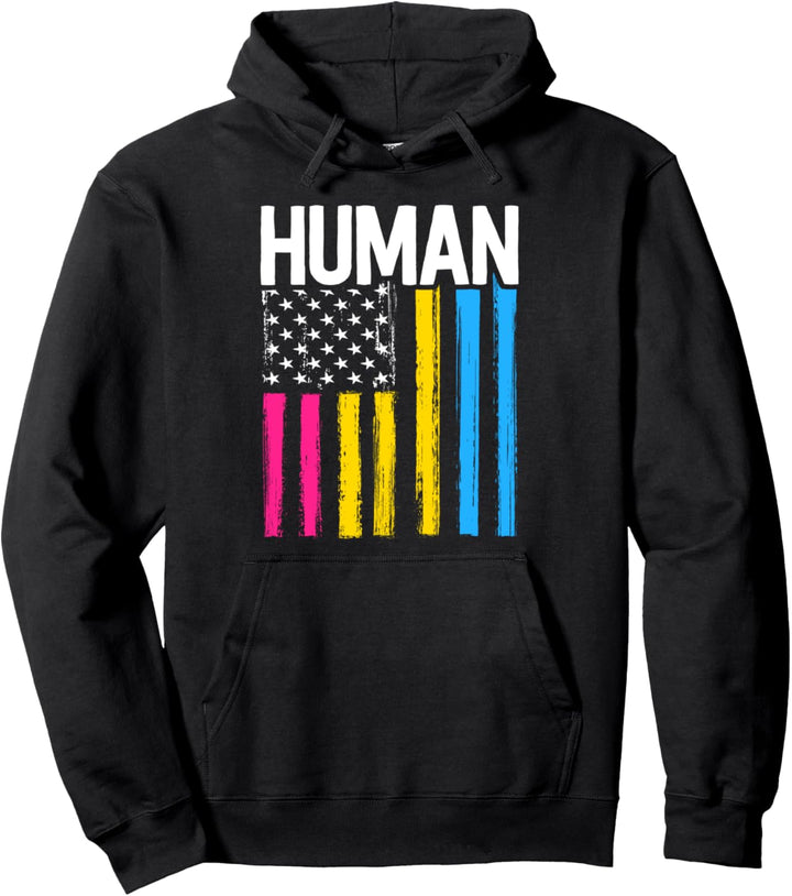 Pansexual Pride Shirt Human LGBT Rainbow American Flag Pullover Hoodie