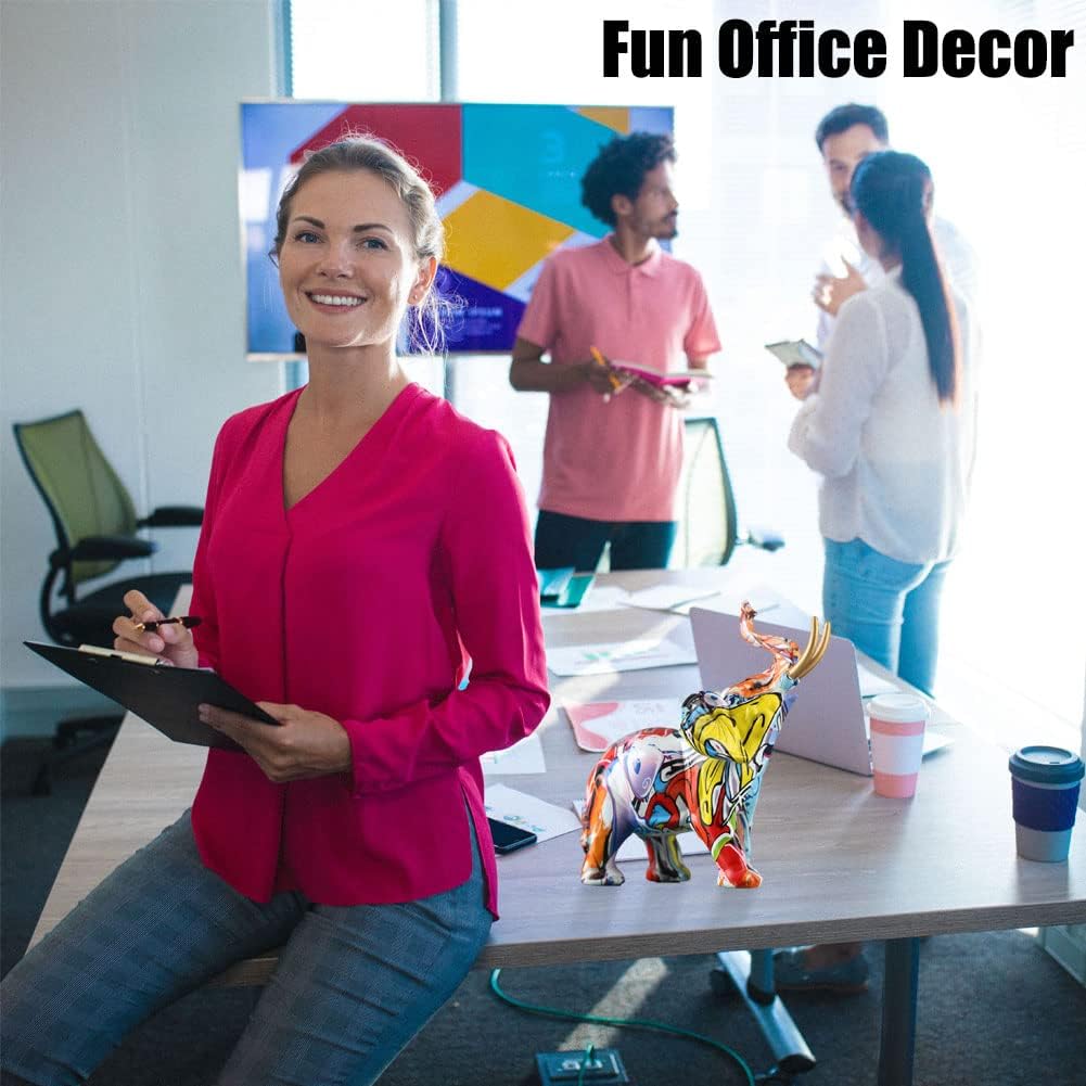 26,4 cm hoch, kreative Graffiti-Elefanten-Figuren, Kunstharz, Bunte Elefantenstatuen, Heimdekoration