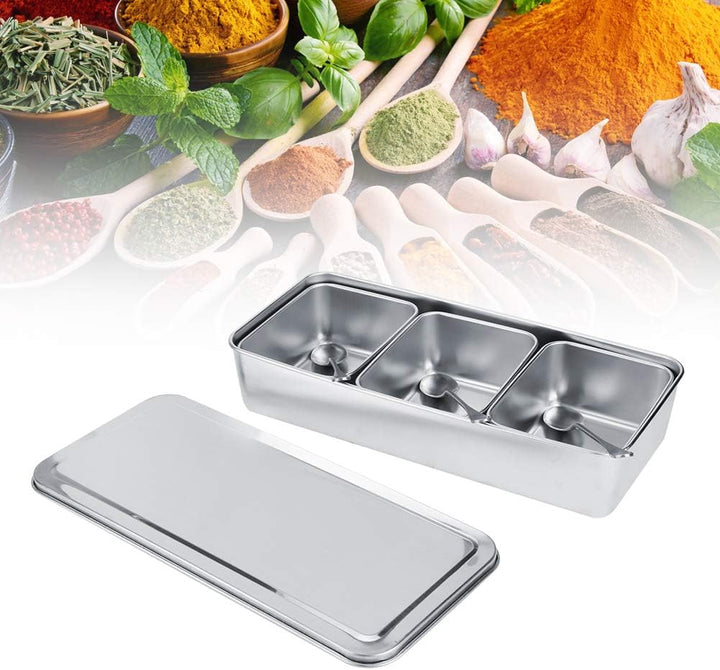 Hapivida Zutatenbehälter Pizza Edelstahl 344x157x65mm 3 Gitter Gewürzbox Beilagenbehälter Gewürz Beh