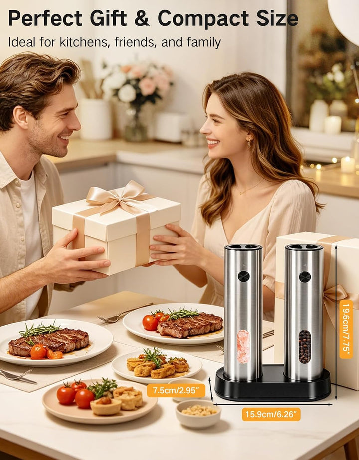Elektrische Salz- und Pfeffermühle Set aus Edelstahl, USB-C Dual-Ladestation, 110 ml grosse Kapazitä