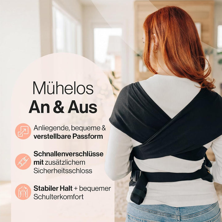 Tushbaby Pearl Wrap Babytrage | Ergonomische Babytrage für Neugeborene ab Geburt | Schwarz | Babytra