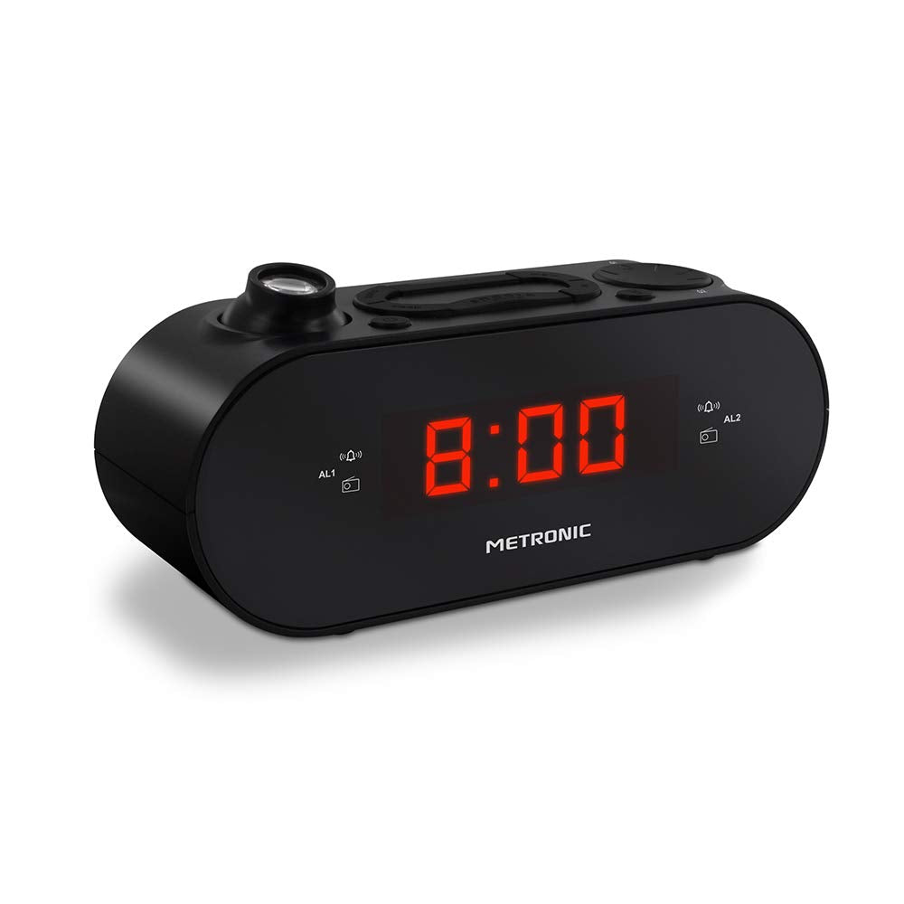 Metronic 477039 FM-Radiowecker, Projektion, doppelter Alarm, mit Sleep/Snooze-Funktion, einstellbare