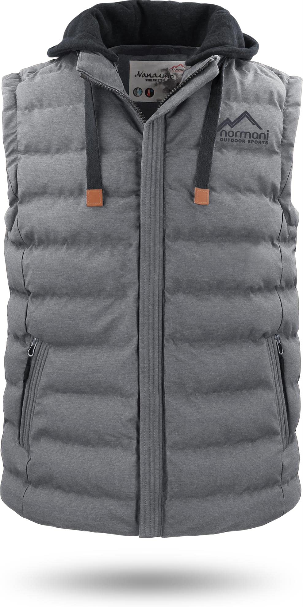 normani Herren Weste Steppweste mit Swaet Kapuze und Stehkragen - Outdoor Weste mit wasserdichten Re