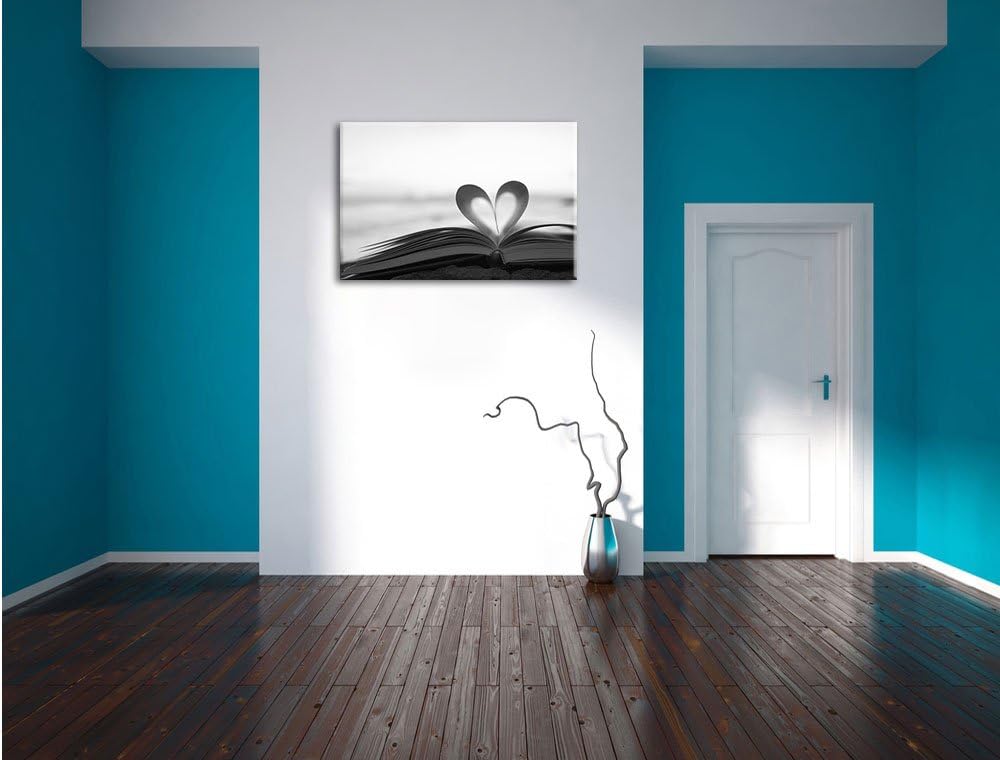 Pixxprint Herz aus Einer Buchseite / 100x70cm Leinwandbild bespannt auf Holzrahmen/Wandbild Kunstdru