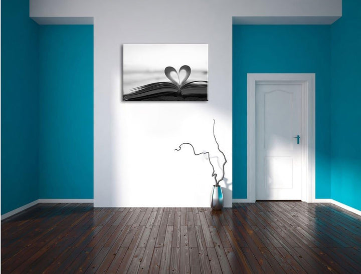 Pixxprint Herz aus Einer Buchseite / 100x70cm Leinwandbild bespannt auf Holzrahmen/Wandbild Kunstdru
