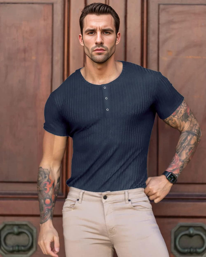 Lehmanlin Langarmshirts für Herren,Henley Langarm/Kurzarm Pullover,Baumwolle Gerippt Stoffe,Schmale