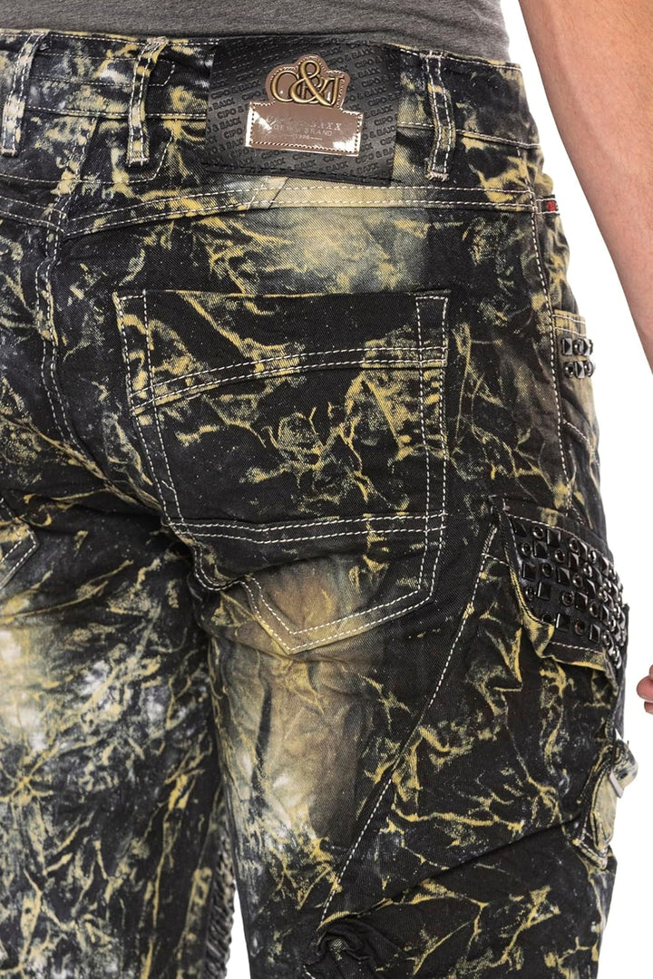 Cipo & Baxx Herren Biker Jeans Ripped-Destroyed-Frayed-Slim Fit Jeans Hose mit Nieten und Muster Kha