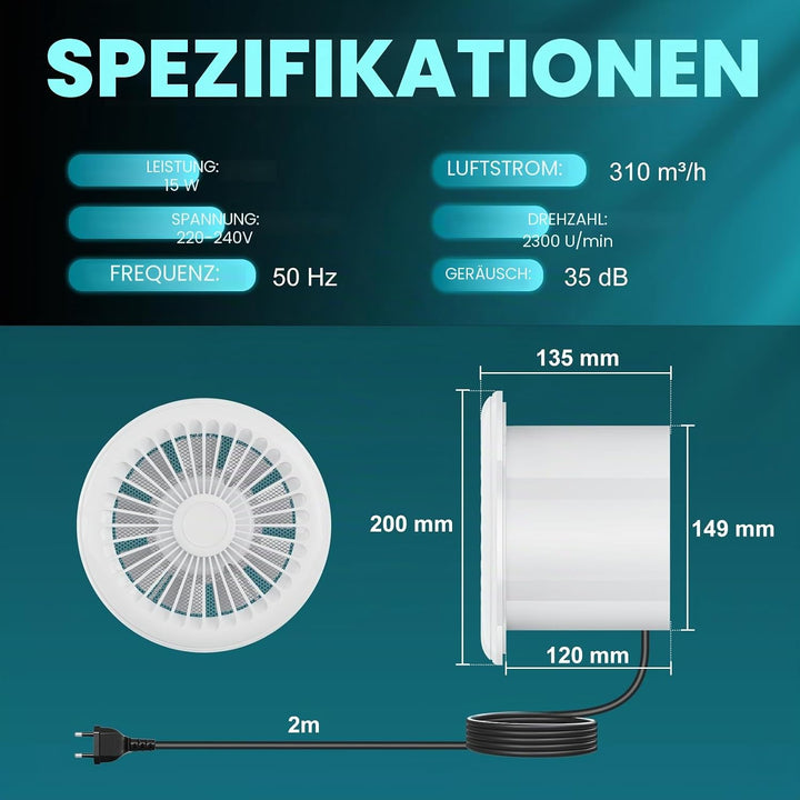 HG Power 150mm Abluftventilator 2 Richtungen Badlüfter mit Fernbedienung 3 Geschwindigkeiten Lüfter