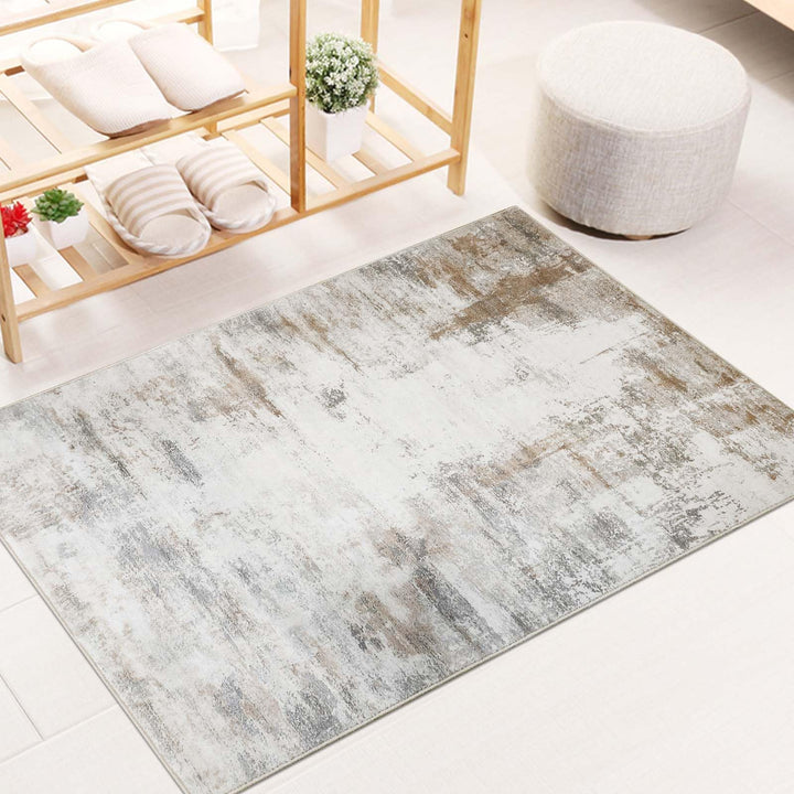 Famibay Teppich Wohnzimmer Schlafzimmer Beige Braun Teppich Waschbar Klein Modern Wohnzimmerteppich