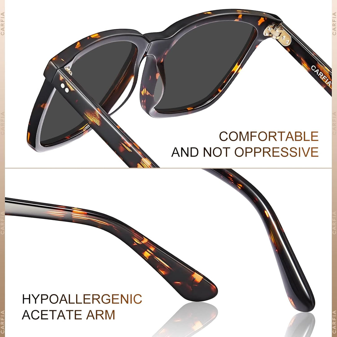 CARFIA Polarisierte Herren Sonnenbrille mit Rechteckig Acetatrahmen, 100% UV-Schutz Sportliche Sonne