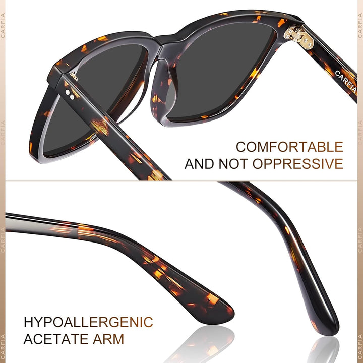 CARFIA Polarisierte Herren Sonnenbrille mit Rechteckig Acetatrahmen, 100% UV-Schutz Sportliche Sonne