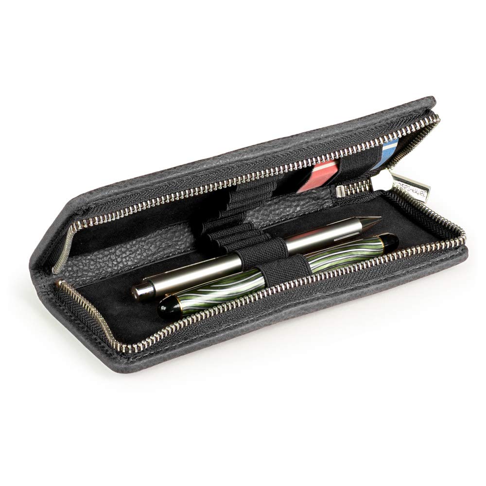 Jahn-Tasche Exklusives Federmäppchen Stifte-Etui, Grösse M, aus Büffel-Leder, Schwarz, 012, Schwarz