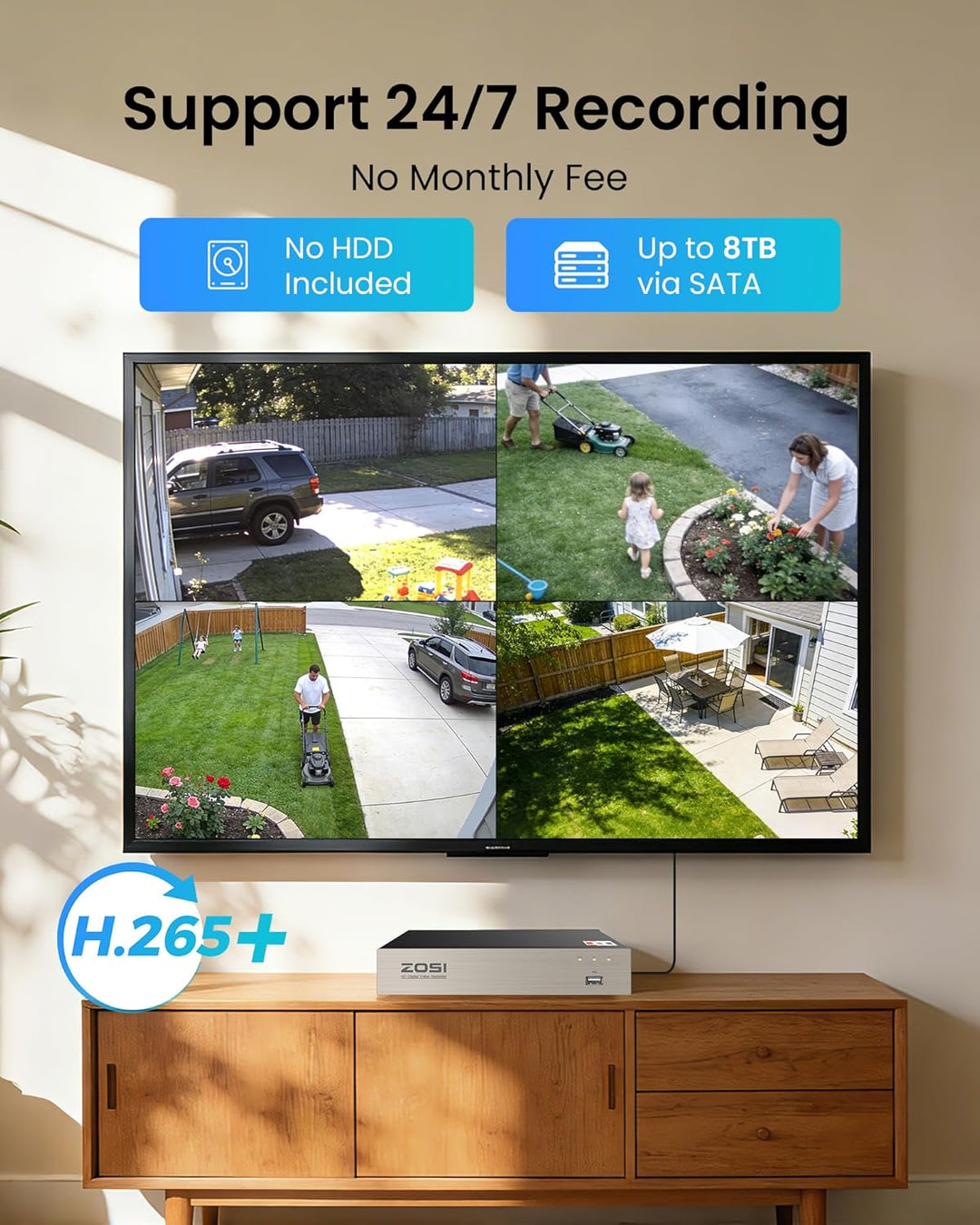 ZOSI Aussen 1080P Video Überwachungssystem 8CH H.265+ 4in1 DVR mit 4 HD 1080P 2.0MP Dome Überwachung