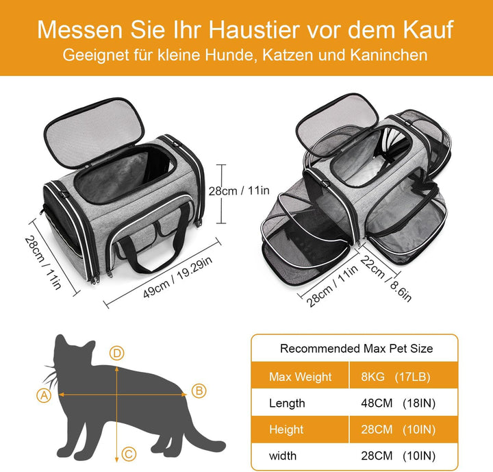 ESTARER Katzen Transportboxen, Faltbare Hundetasche, Atmungsaktive Katzentasche für Katze und Kleine