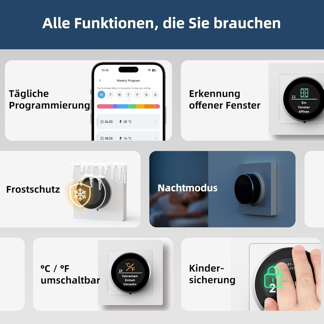 Beok WiFi Thermostat für Wasser Fussbodenheizung, Digitales Raumthermostat Fussbodenheizung mit Dreh