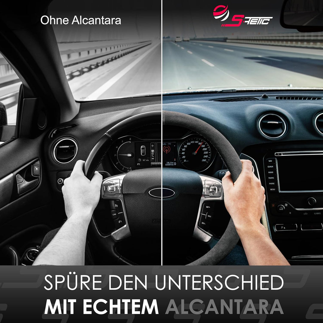 S-TETIC® Premium Lenkradbezug Alcantara® | Echtes Alcantara | Schwarze 12-Uhr Markierung | Universal