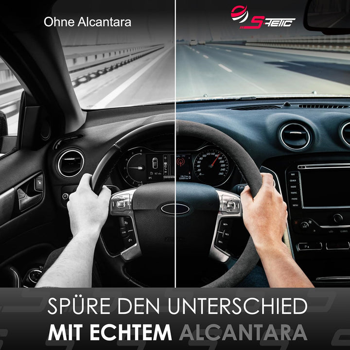 S-TETIC® Premium Lenkradbezug Alcantara® | Echtes Alcantara | Schwarze 12-Uhr Markierung | Universal