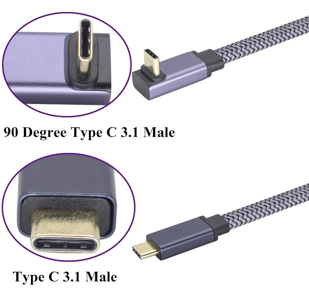 2-Stücke Flat Braided 60W 3A 90 Grad Type C USB C 3.1 Männlich Gen 2 Head Schnelle Aufladung,Daten,A