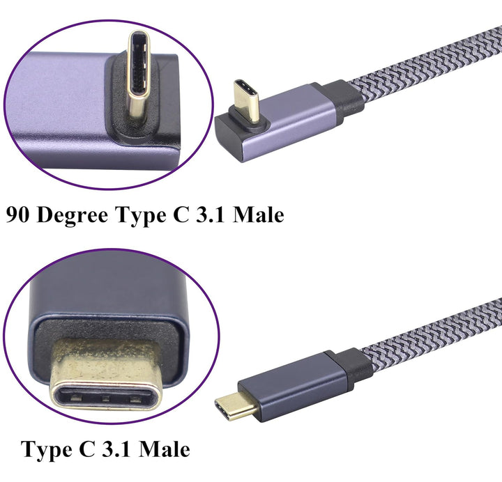 2-Stücke Flat Braided 60W 3A 90 Grad Type C USB C 3.1 Männlich Gen 2 Head Schnelle Aufladung,Daten,A