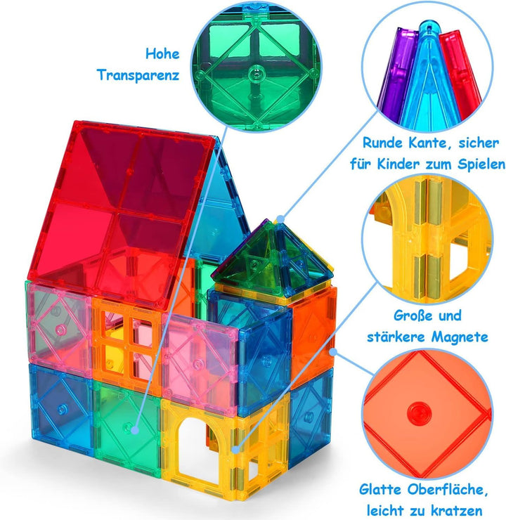 Magnetische Bausteine 80 Teile Magnetspielzeug Magnete Bauklötze Baukasten Kinder Magnetbausteine Pe