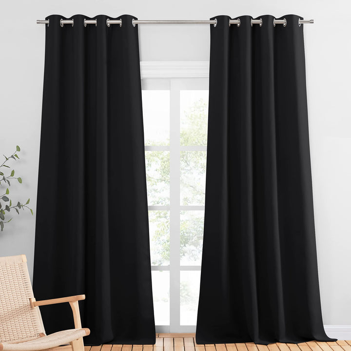 PONY DANCE Abdunkelnde Vorhänge Schlafzimmer Ösenvorhang 2er Set H 245 x B 140 cm Gardinen Schwarz B