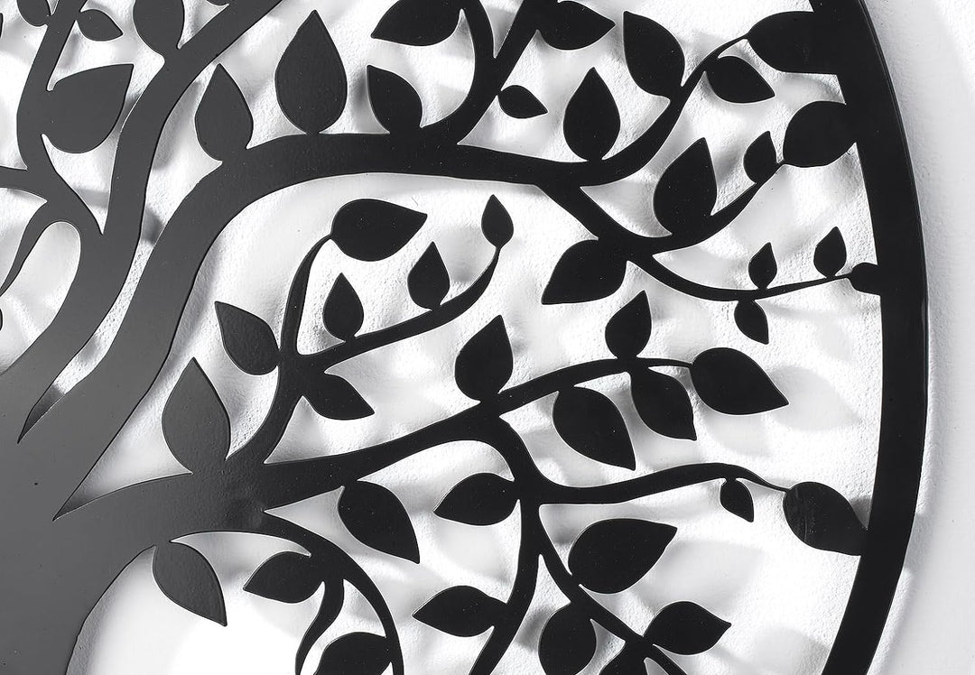 Kobolo Wandbild Wanddeko Metallbild - LIVING - Metall rund schwarz - Lebensbaum Baum - 60cm