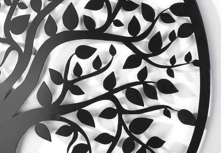 Kobolo Wandbild Wanddeko Metallbild - LIVING - Metall rund schwarz - Lebensbaum Baum - 60cm