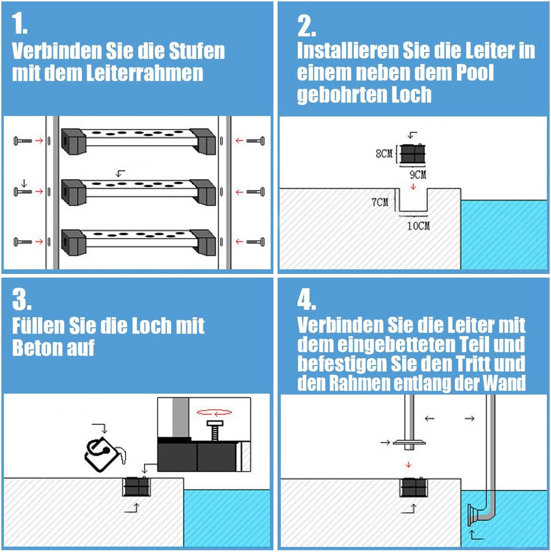 COSTWAY Edelstahl Poolleiter, Schwimmbad Leiter 3 stufig, Einstiegsleiter Silber bis 150kg belastbar