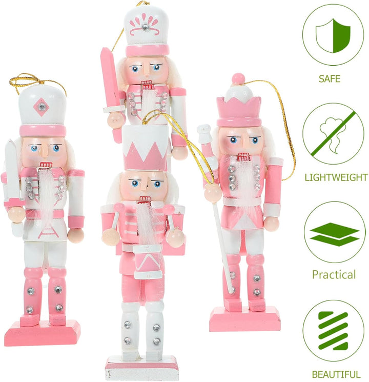 Veemoon 4 Stück Weihnachts Nussknacker aus Holz, 12cm - Soldat Ornamente Baumbehang Christbaumschmuc