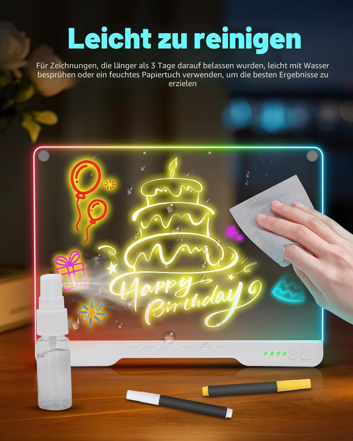 Led Zeichenbrett Kinder Kabellose, ORIA Leuchtendes Maltafel LED Notiztafel Wiederaufladbare, 7 Farb