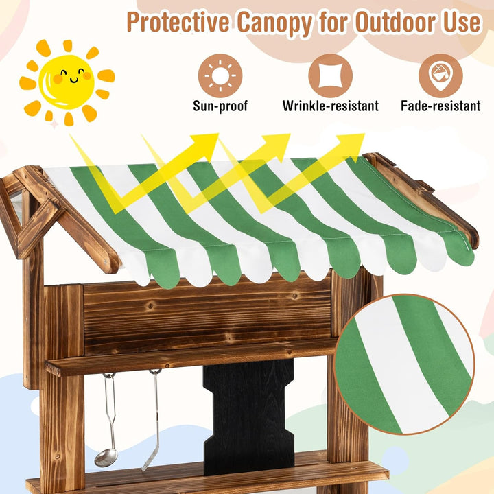 DREAMADE Matschküche Kinder Outdoor, Kinderküche mit Dach, Wasserhahn, Spüle, Tafel & Kindergrill, D