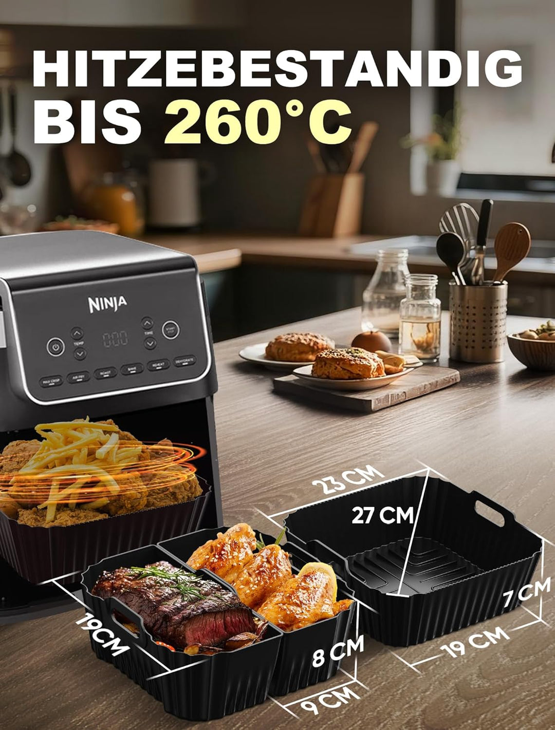 3 Stück Silikonform Heissluftfritteuse Für Ninja Air Frye PRO 4.7L/Max 6.2L/Cosori 5.5L/6L/Philips 6