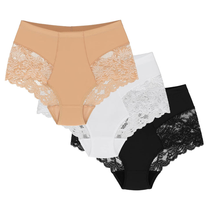 Wolbar Damen Sexy Shapewear-Slips Spitze Miederslip Hohe Taille Figurformende WB184, S (3-er Pack) B
