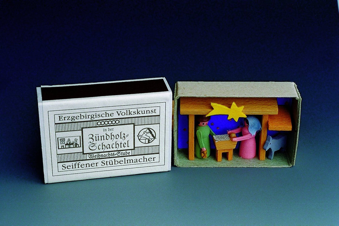 Zündholzschachtel Miniatur Krippe Seiffen 5,3cm Erzgebirge NEU