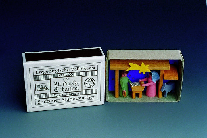 Zündholzschachtel Miniatur Krippe Seiffen 5,3cm Erzgebirge NEU