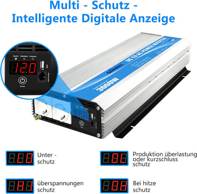 GIANDEL 3000W Modifizierter Sinus Wechselrichter 12v auf 230v Spannungswandler Power Inverter mit Fe