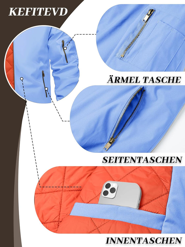 KEFITEVD Herrenjacke durchgehender Reissverschluss lässige winddichte Bomberjacken Winter warm gepol
