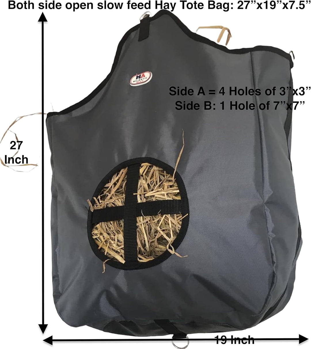 Majestic Ally Heufuttertasche aus Nylon für Pferd, Ziege, Schaf doppelseitiges offenes Futterloch mi