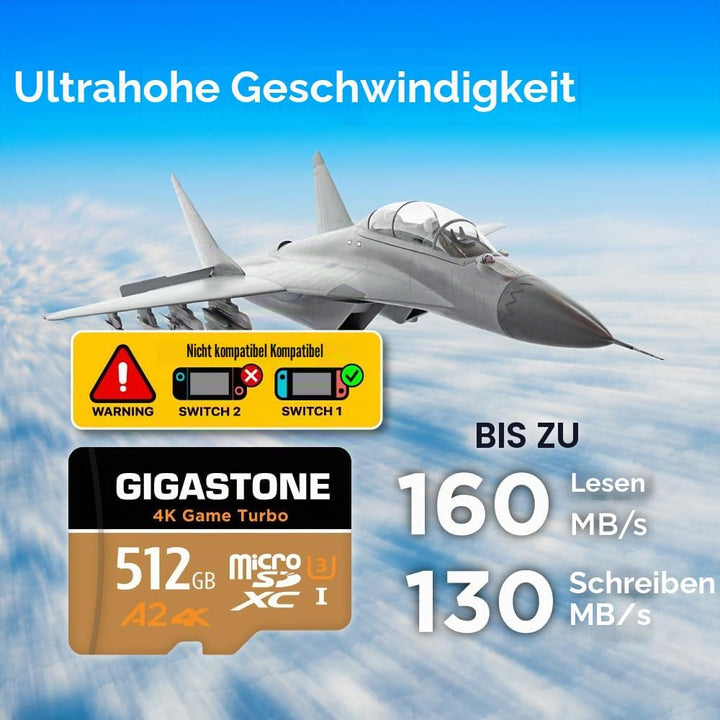 Gigastone 4K Game Turbo 512GB MicroSDXC Speicherkarte und SD Adapter mit A2 App-Leistung bis zu 100/