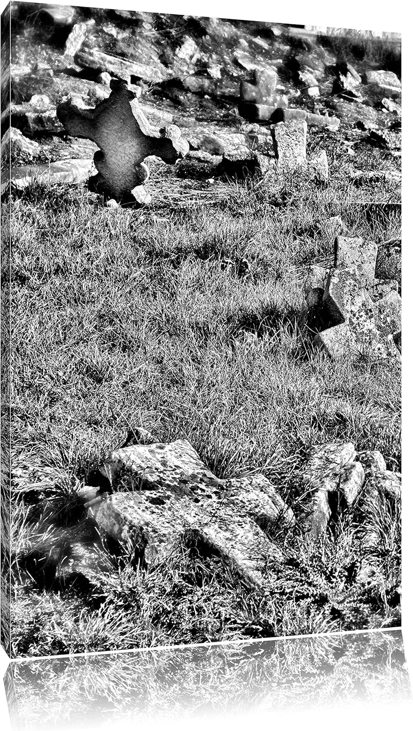 Pixxprint Friedhof schwarz weiss / 100x70cm Leinwandbild bespannt auf Holzrahmen/Wandbild Kunstdruck