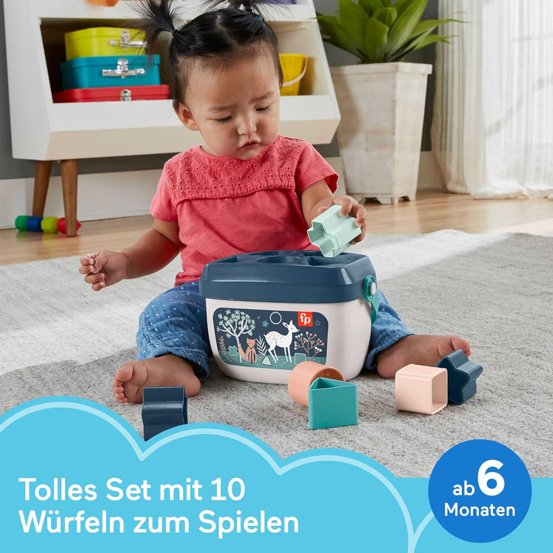 Fisher-Price - Babys erste Bausteine – Marineblaues Kitz, Set mit 10 Bausteinen zum Stapeln und Sort