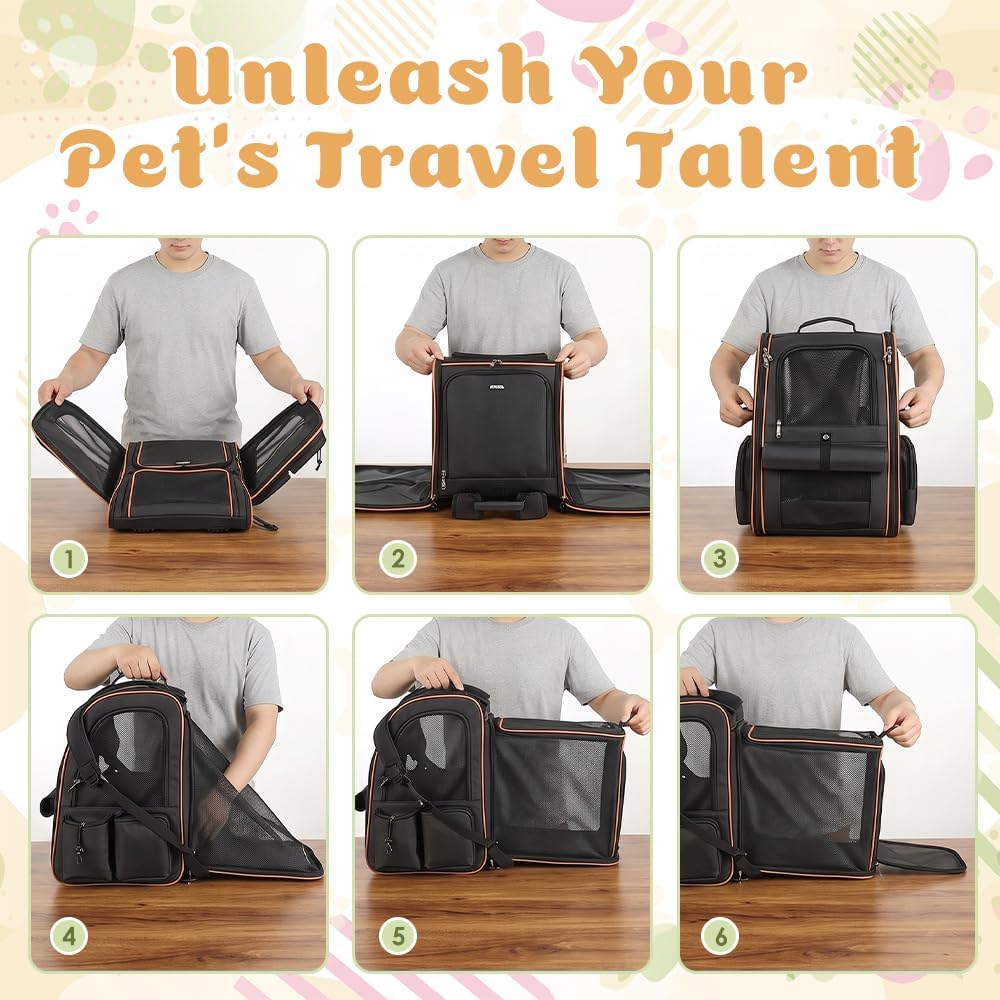 Erweiterbar Katzenrucksack Hunderucksack für Katzen Hunde bis 7kg, Schwarz | Katzentransporttasche m