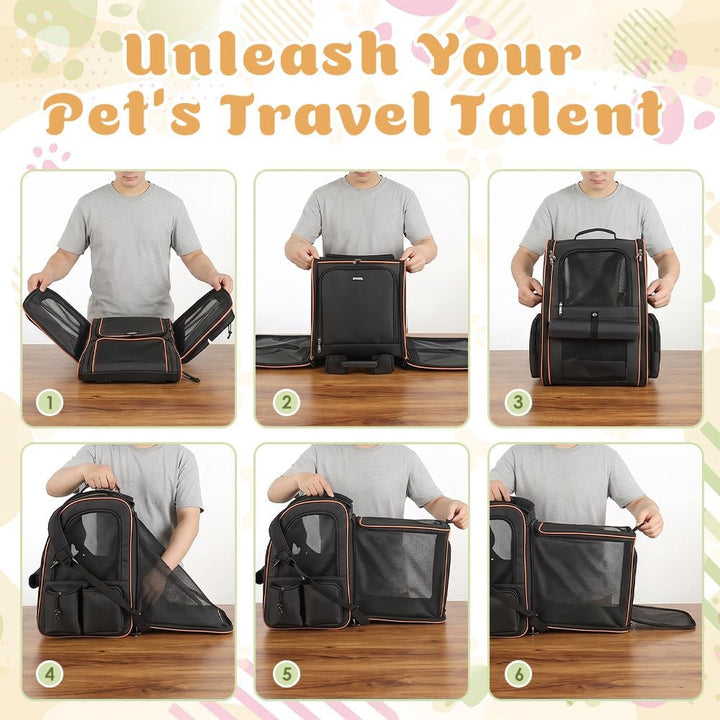 Erweiterbar Katzenrucksack Hunderucksack für Katzen Hunde bis 7kg, Schwarz | Katzentransporttasche m