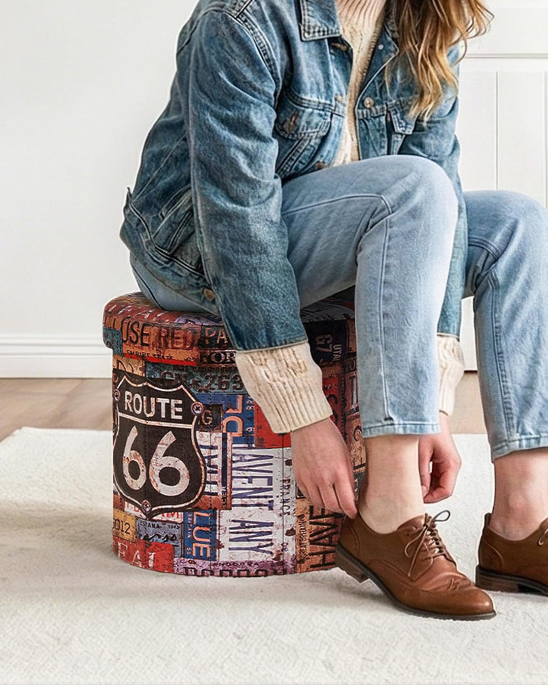 Bonlife Sitzhocker mit Stauraum Aufbewahrungsbox mit Deckel Fusshocker Runde Sofa Hocker Kiste Fuer