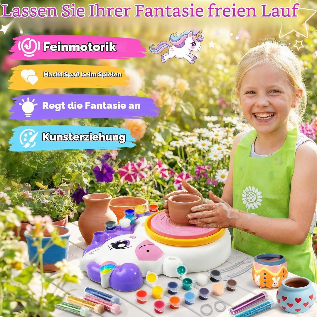 Töpferscheibe für Kinder, Einhorn Spielzeug für Mädchen 6-12 Jahre, Komplettes Töpfer-Malset mit 4 l