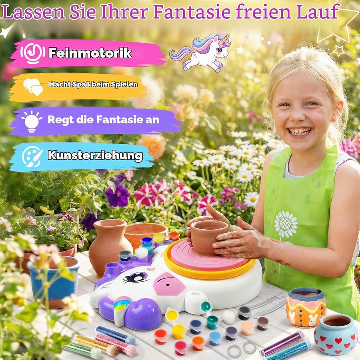 Töpferscheibe für Kinder, Einhorn Spielzeug für Mädchen 6-12 Jahre, Komplettes Töpfer-Malset mit 4 l