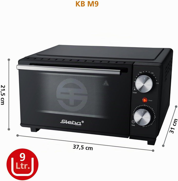 Steba KB M9 Mini Backofen, 9 Liter | Ober- und Unterhitze, Pizzatiefe bis Ø 22 cm, 2 Einschubebenen